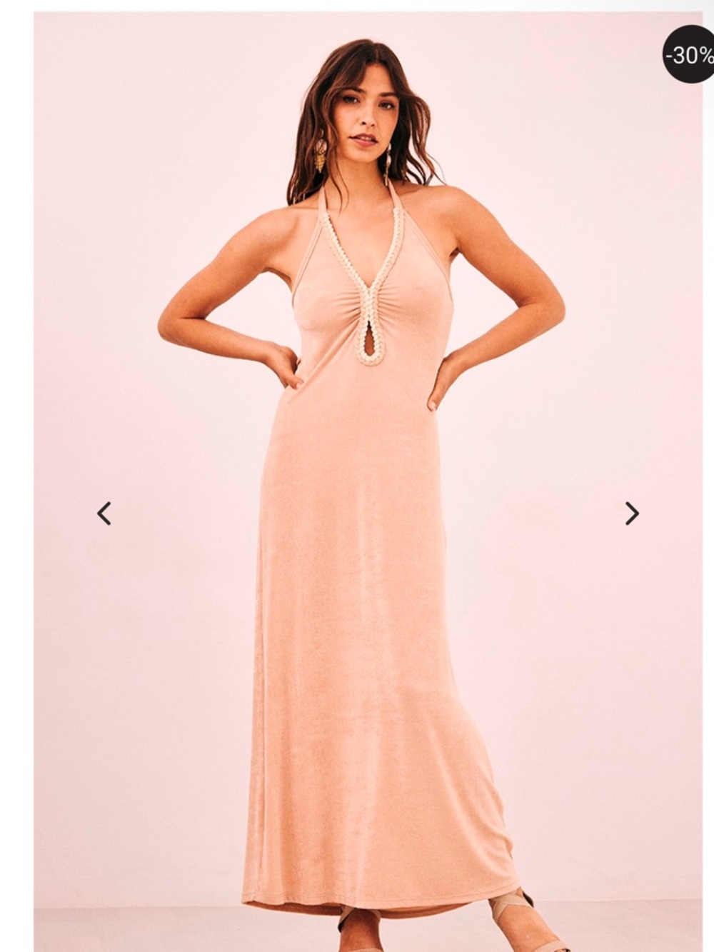 NWT Nekane (NKN) Dalai Halter Maxi Dress in Shimmery Peach Nude size Medium